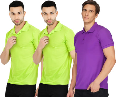 YUALIN CREATION Solid Men Polo Neck Multicolor T-Shirt