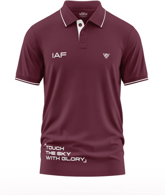 Warriorworld Typography Men Polo Neck Maroon T-Shirt