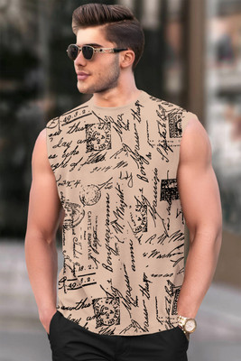 TRIPR Printed Men Round Neck Beige T-Shirt