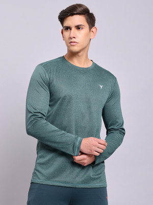 TECHNOSPORT Self Design Men Round Neck Green T-Shirt