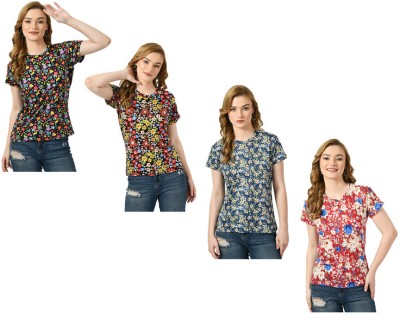 KAVYA Printed Women Round Neck Multicolor T-Shirt