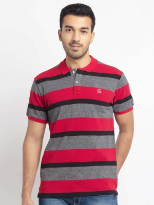 Status Quo Striped Men Polo Neck Red T-Shirt