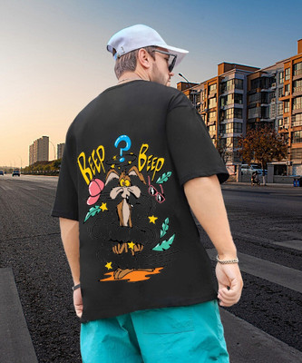 Clothy Trend Graphic Print Men Round Neck Black T-Shirt