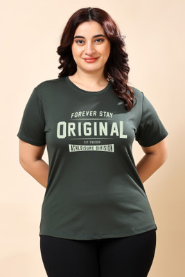 THEFITTHEORY Typography, Graphic Print Women Round Neck Dark Green T-Shirt