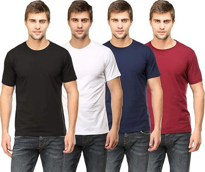 TTFE Solid Men Round Neck Black, Navy Blue, Maroon, White T-Shirt