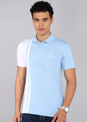 United Colors of Benetton Colorblock Men Polo Neck Blue T-Shirt