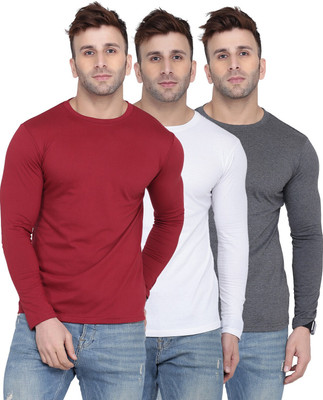 New Trends Collection Solid Men Round Neck White, Maroon, Grey T-Shirt