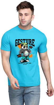 tfurnish Printed Men Round Neck Light Green T-Shirt