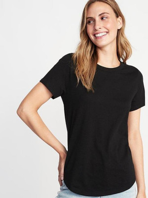 UnaOne Solid Women Round Neck Black T-Shirt