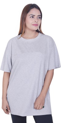 Raciouse Solid Women Round Neck Grey T-Shirt