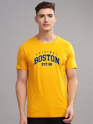 ADRO Printed Men Round Neck Yellow T-Shirt