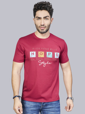 BE POSITIVE Printed Men Round Neck Maroon T-Shirt