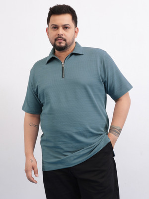 UNSTD Self Design Men Polo Neck Blue T-Shirt