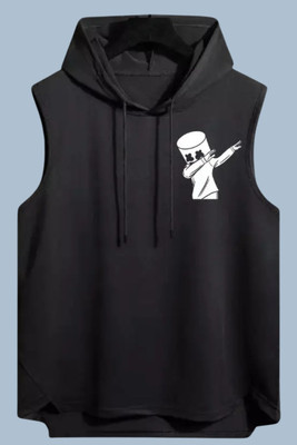 KUGDIT Solid Men Hooded Neck Black T-Shirt