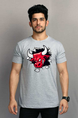 clickwell Printed Men Round Neck Grey T-Shirt