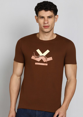 WROGN Printed Men Round Neck Brown T-Shirt