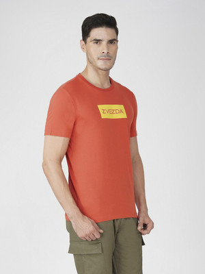 Zvezda Printed Men Round Neck Orange T-Shirt