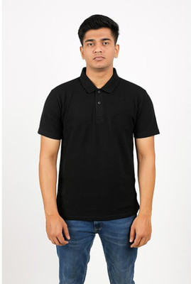 CRAZYVIBES Solid Men Polo Neck Black T-Shirt