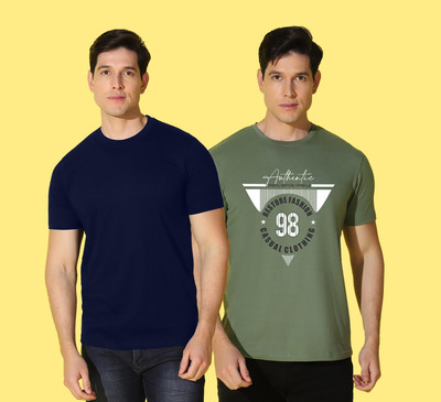 WOOSTRO Printed, Solid Men Round Neck Multicolor T-Shirt