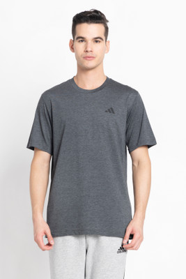 ADIDAS Solid Men Round Neck Grey T-Shirt