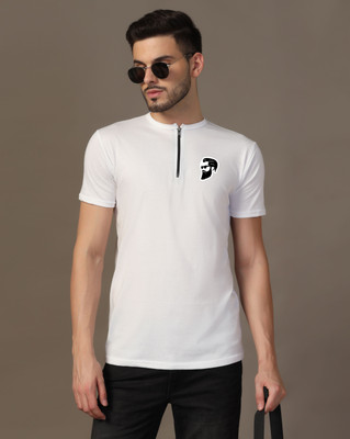 Lawful Casual Printed Men Mandarin Collar White T-Shirt