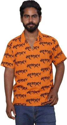 HouseOfCommon Typography Men Polo Neck Orange T-Shirt