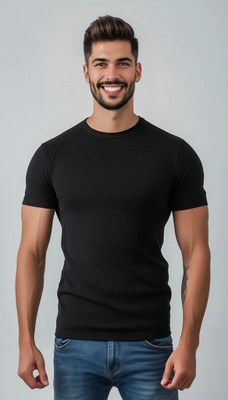 TeeWink Solid Men Round Neck Black T-Shirt