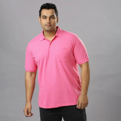 XMEX Solid Men Polo Neck Pink T-Shirt