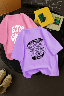 LWEXS Graphic Print Women Round Neck Pink T-Shirt