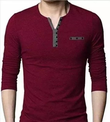 vescor Solid Men Henley Neck Maroon T-Shirt