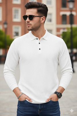 Siya Fashion Solid Men Polo Neck White T-Shirt
