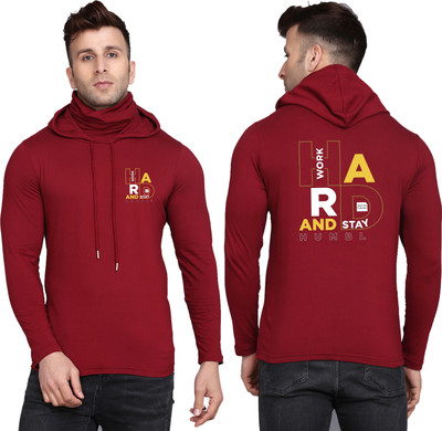 WOOSTRO Printed Men Hooded Neck Maroon T-Shirt
