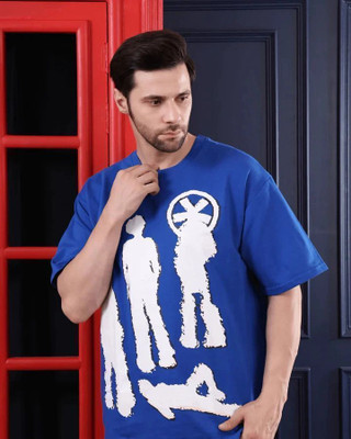 ADV FOODIE Printed Men Round Neck Blue T-Shirt