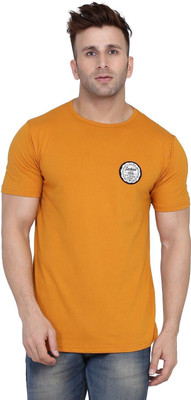 GEUM Graphic Print Men Round Neck Gold T-Shirt