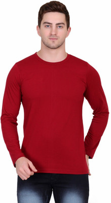 Styvibe Solid Men Round Neck Maroon T-Shirt