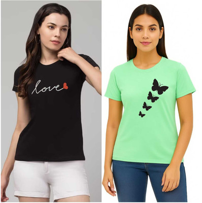 Sample Printed Women Round Neck Black T-Shirt