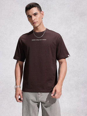 WROGN Printed Men Round Neck Brown T-Shirt