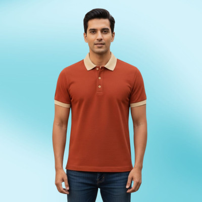 TEREZA Solid Men Polo Neck Orange T-Shirt