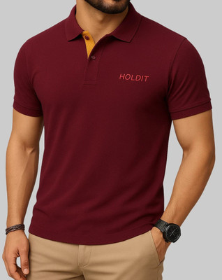 TAZO Solid Men Polo Neck Maroon T-Shirt