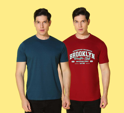WOOSTRO Printed, Solid Men Round Neck Multicolor T-Shirt