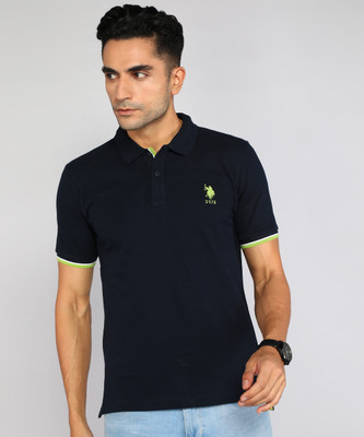 U.S. POLO ASSN. Solid Men Polo Neck Dark Blue T-Shirt