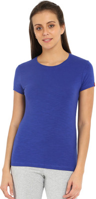 JOCKEY Solid Women Round Neck Blue T-Shirt