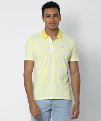 Allen Solly Printed Men Polo Neck White, Yellow T-Shirt