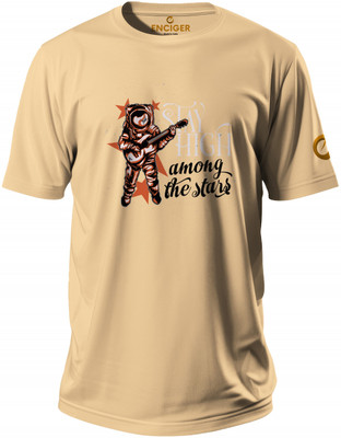 Enciger Printed Men Round Neck Beige T-Shirt