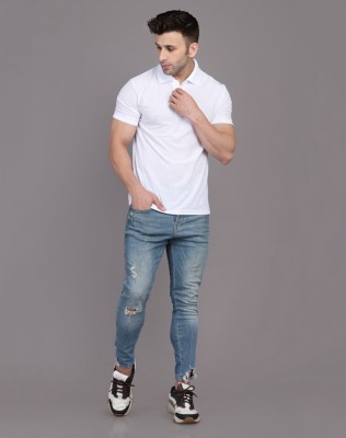 Remium Solid Men Polo Neck White T-Shirt
