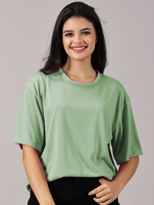 RodZen Solid Women Round Neck Green T-Shirt