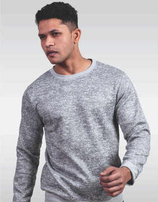 Lynx Self Design Men Crew Neck Grey T-Shirt