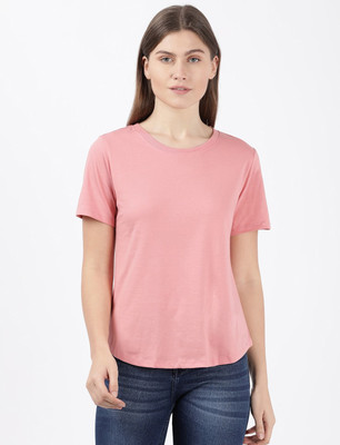 JOCKEY Solid Women Round Neck Pink T-Shirt