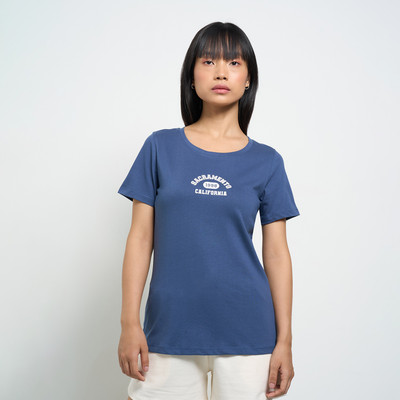 Ajile By Pantaloons Graphic Print Women Round Neck Blue T-Shirt