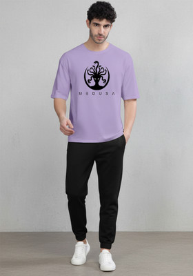 Clever Fox Graphic Print Men Round Neck Purple T-Shirt